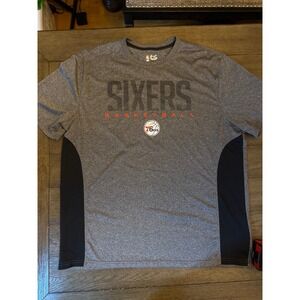NBA Philadelphia 76ers Mens 2XL Gray Basketball Performance T-Shirt Sixers Logo